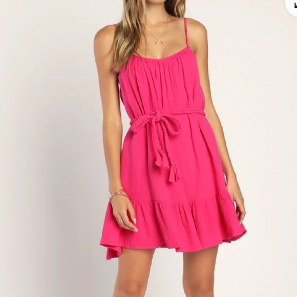 Cinched It Magenta Ruffled Belted Shift Mini Dress - Picture 3 of 5